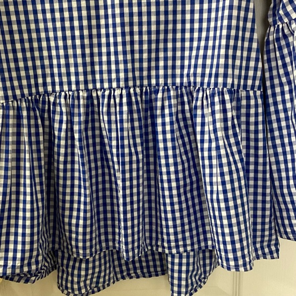 Who What Wear Blue White Gingham Blouse Peplum Hem Bell Sleeve Women's XS - Picture 11 of 14